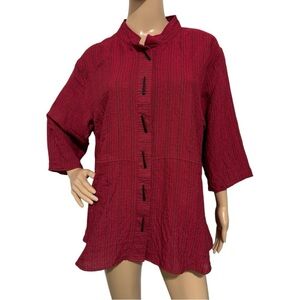 Habitat Red Striped Button Front Tunic Top Size M